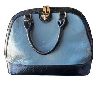 Large Blue And Black Handbag. Large Opening With Gold Bee